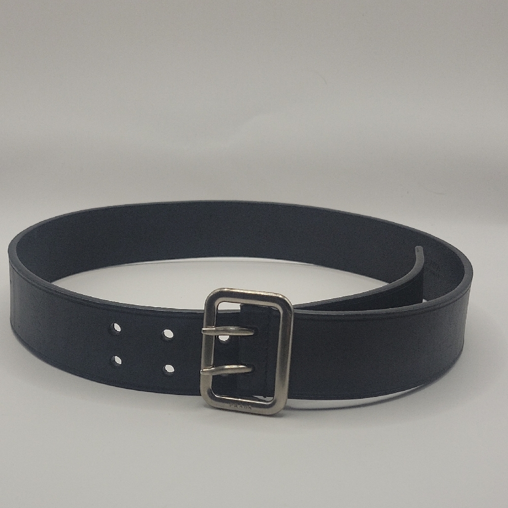AUTHENTIC Vintage Womans Prada Black Leather Belt with Silver Buckle 70/28